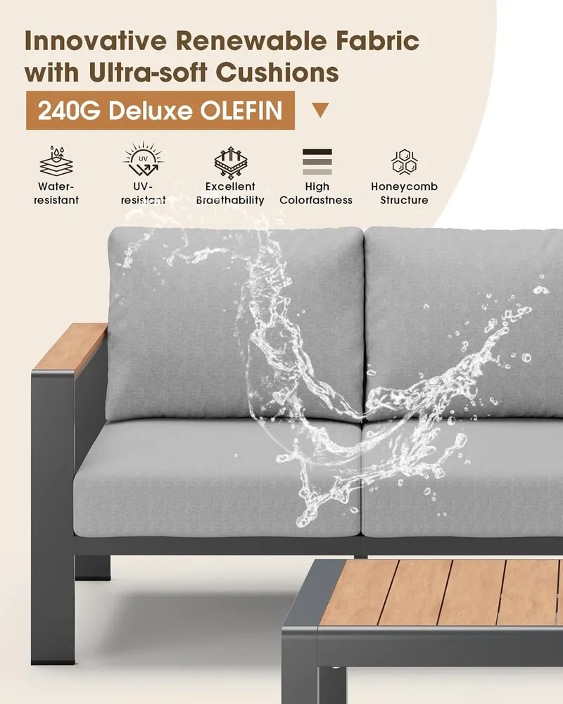 ComfCove Outdoor Sectional Corner Sofa with Thick Waterproof Cushions & Coffee Table